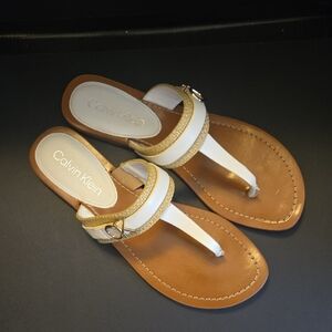 Calvin Klein White and Tan Sandals
